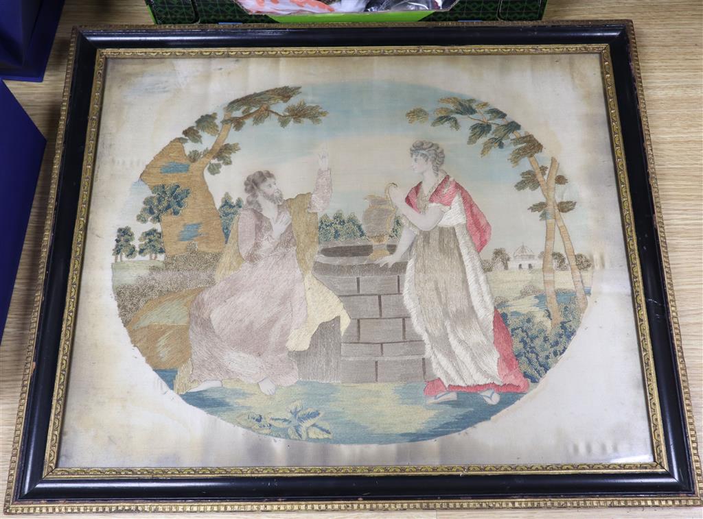 A Regency silkwork panel At the well